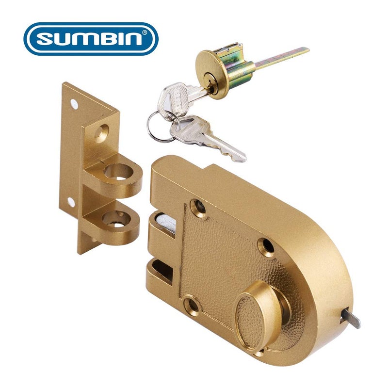 SUMBIN Jimmy Proof Deadbolt Lock with Keyed (Gold Color) with 2 Brass Keys - Image 1
